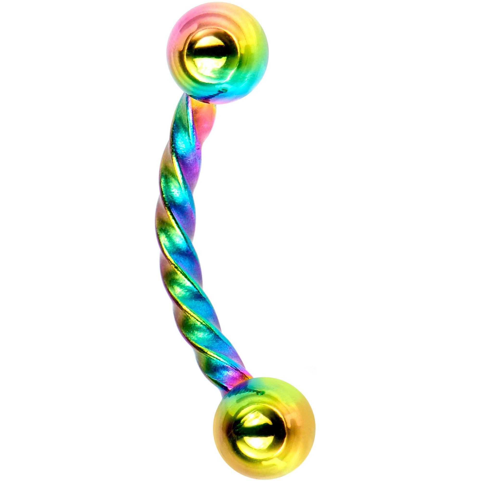 BodyCandy 16G 5/16 Rainbow IP Seriously Twisted Curved Eyebrow Ring — main product shot