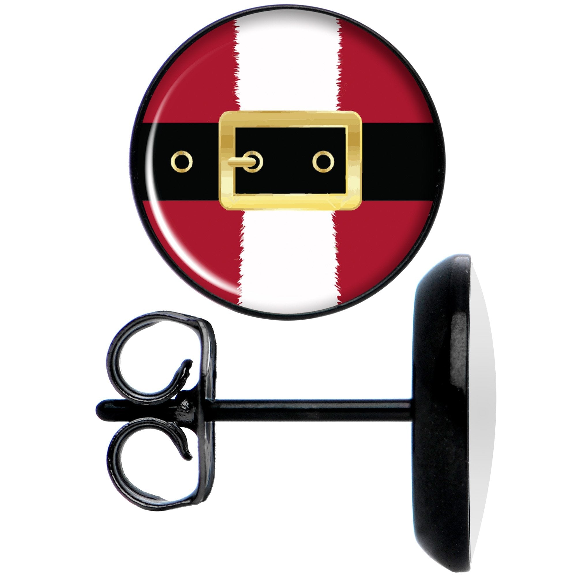 BodyCandy Christmas Santa Suit Black Stud Earrings — detail and construction
