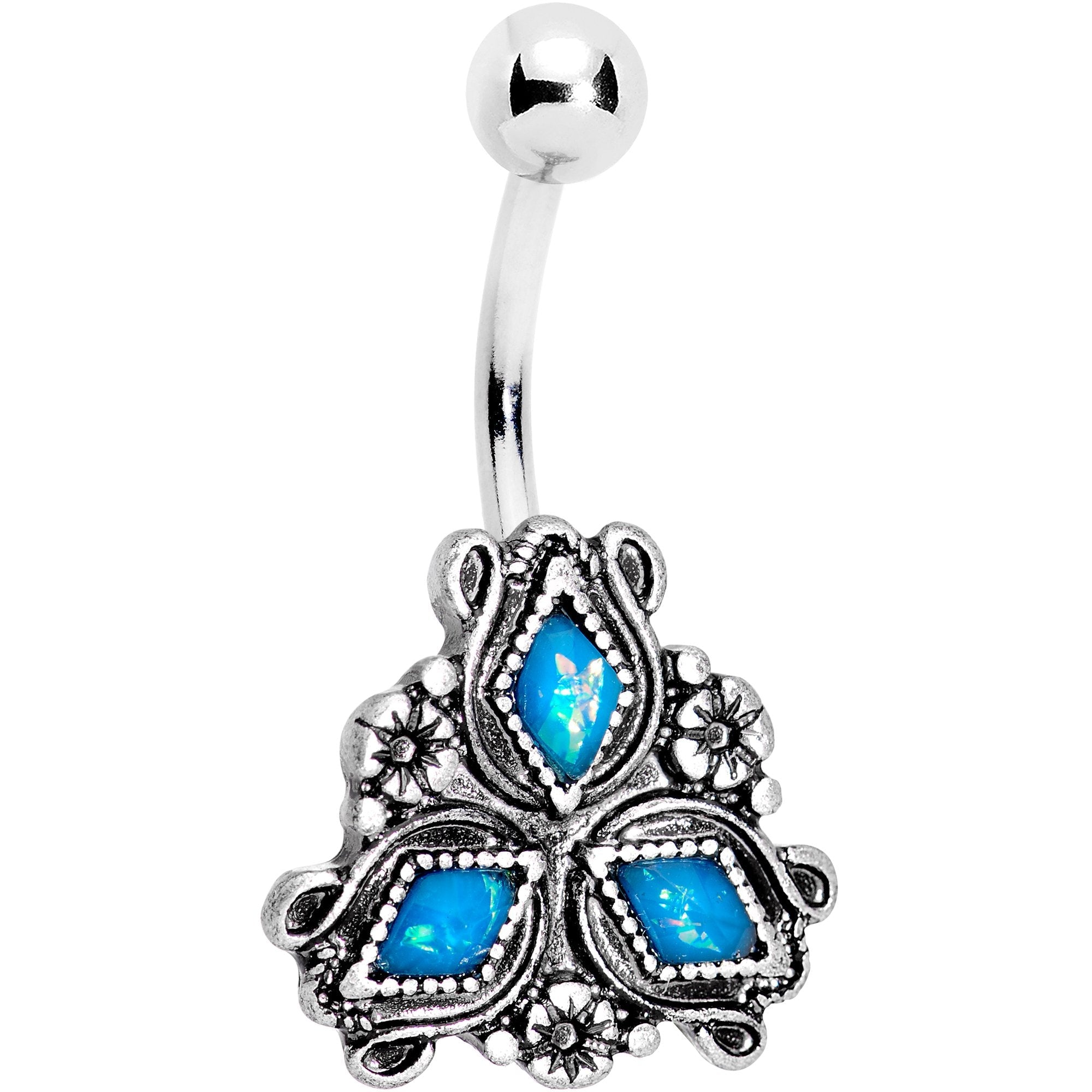 BodyCandy Aqua Gem Twisting Triad Flower Belly Ring — main product shot