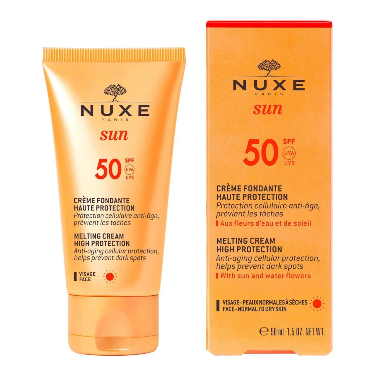 Nuxe Sun Creme Fondante Visage Haute Protection Spf50 - Non-Comedogenic Facial Sunscreen with Moisturizing Benefits