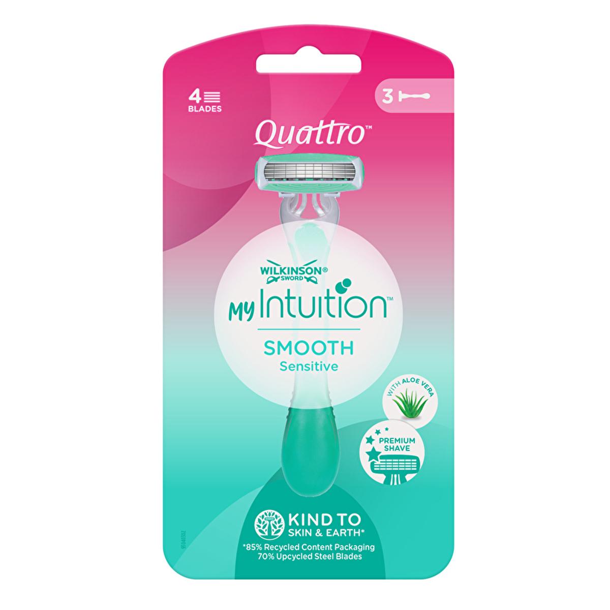 Wilkinson Sword Quattro Smooth Sensitive Disposable Razor for Men - Quad Blade Razor for Sensitive Skin - Smooth Shaving Experience