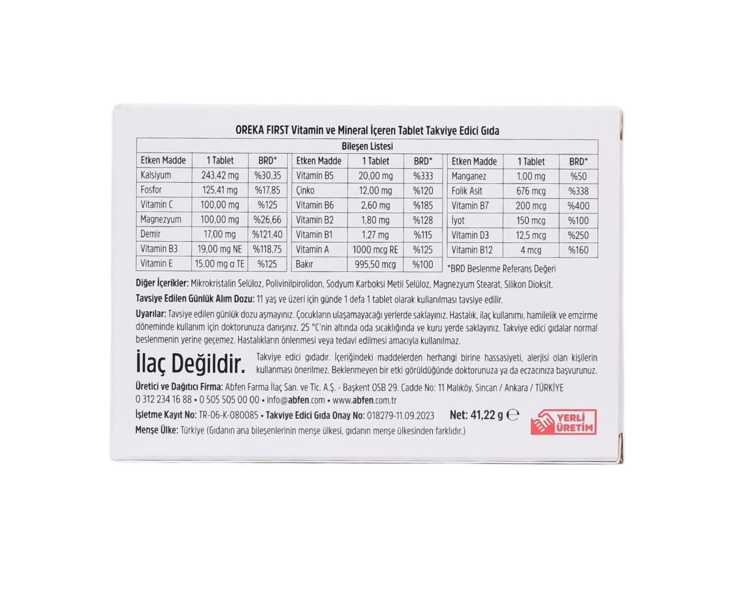 Oreka Oreka First 30 Tablet - Health Supplement for Nutritional Support - 30 Count