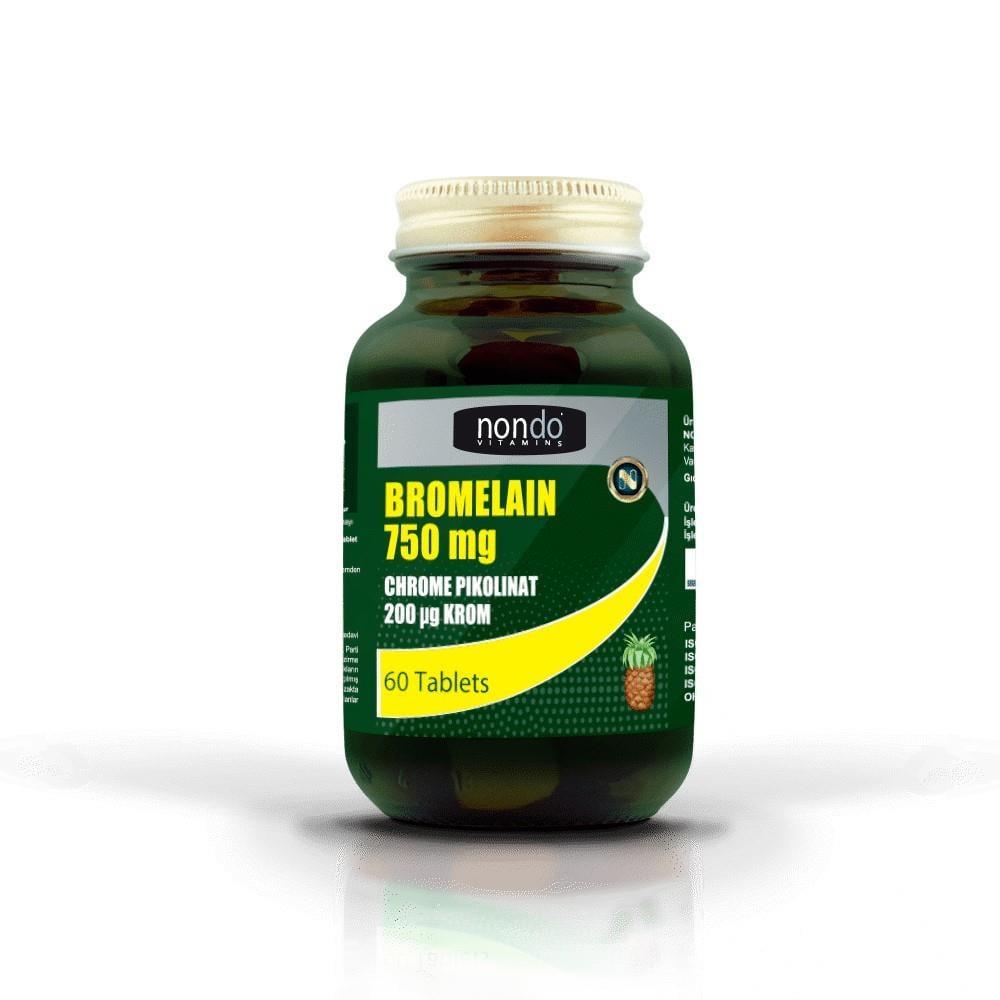 Nondo Bromelain 750 mg Dietary Supplement Tablets - Supports Digestive Health & Immune System - 60 Count