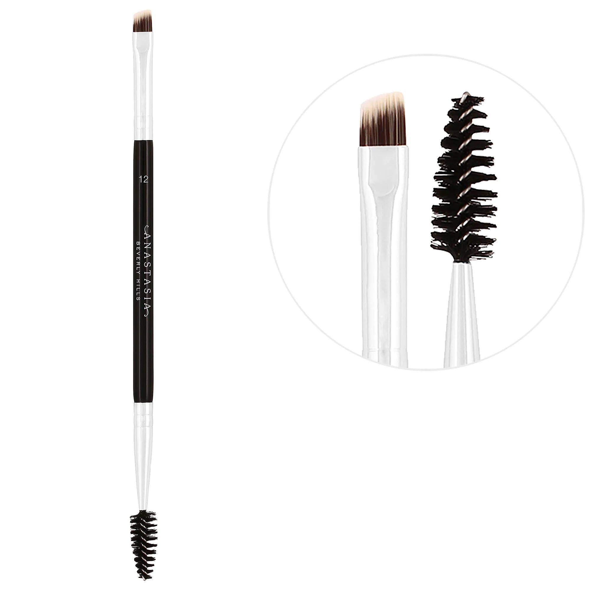 Anastasia Dual-Ended Firm Angled Eyebrow Brush #12 - Precision Brow Grooming Tool with Synthetic Bristles