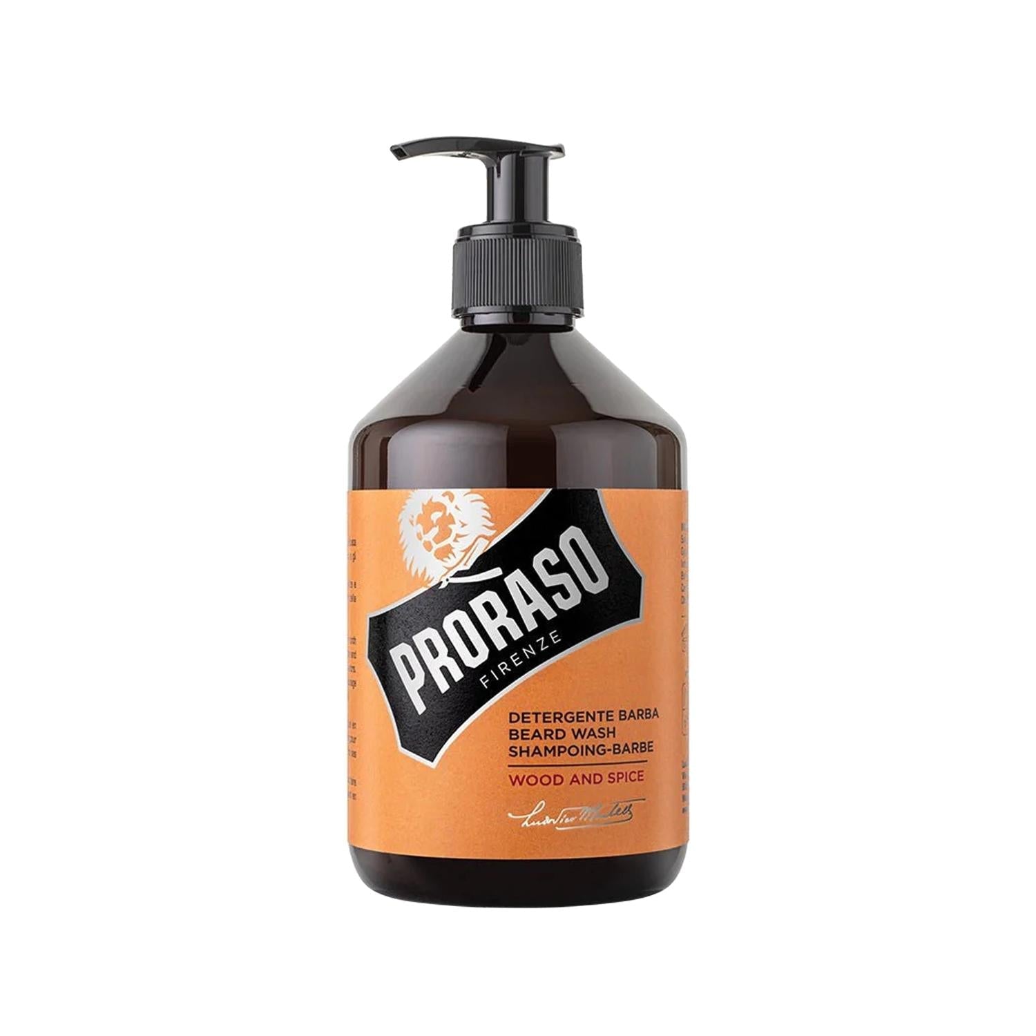 Proraso Wood Spice Beard Shampoo 500ml - Cleanses, Softens & Maintains Beard Hygiene with Masculine Wood Spice Scent