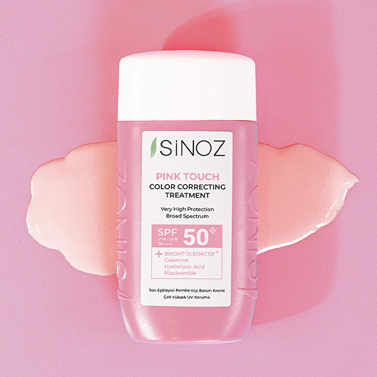 Sinoz Pink Touch SPF50+ Tone-Up Sunscreen: Color Correcting, Redness Reducing, and Brightening Mineral Facial Sunscreen with Hyaluronic Acid - 1.69 fl oz