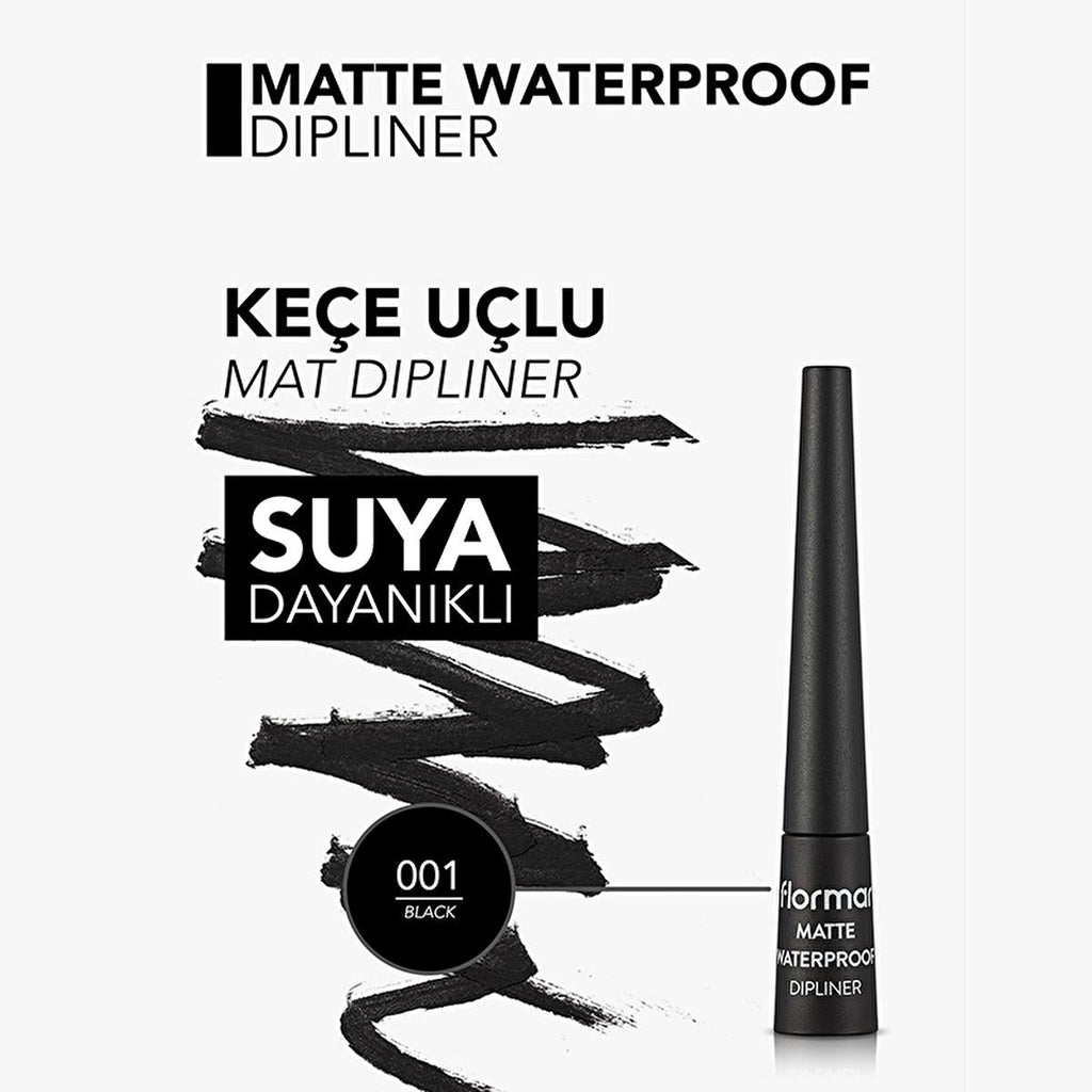 Flormar Matte Waterproof Liquid Eyeliner for Precise, Dramatic Eye Look - Black