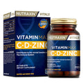 Nutraxin Vitamin Max C&D Zinc Supplement for Adults - Vitamin C, D3 & Zinc - 60 Tablets, Vegetarian & Vegan Friendly