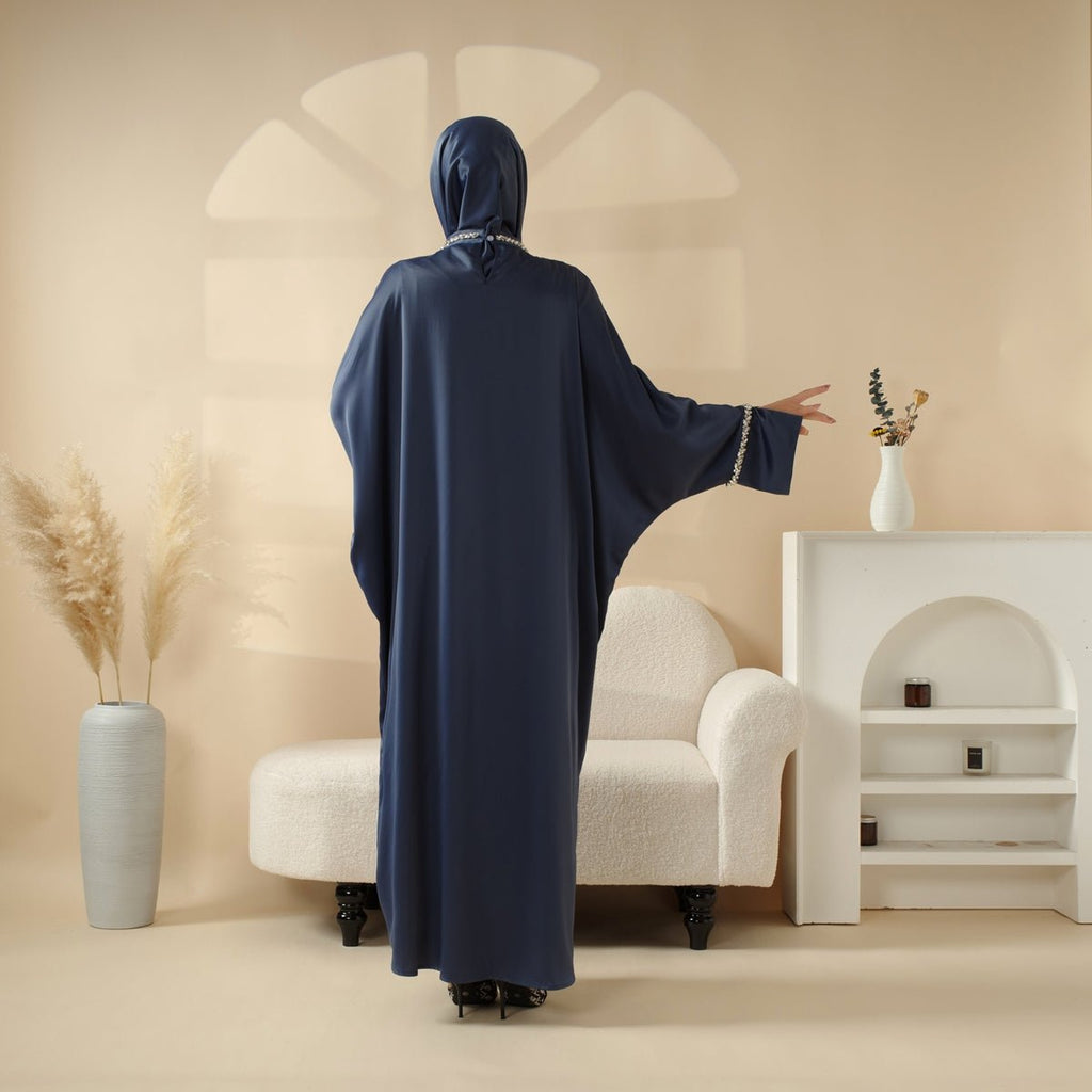 Mariam's Collection Kaftan Batwing Sleeve Luxury Satin Diamond Abaya 2-Piece Set (MA121) — product on model