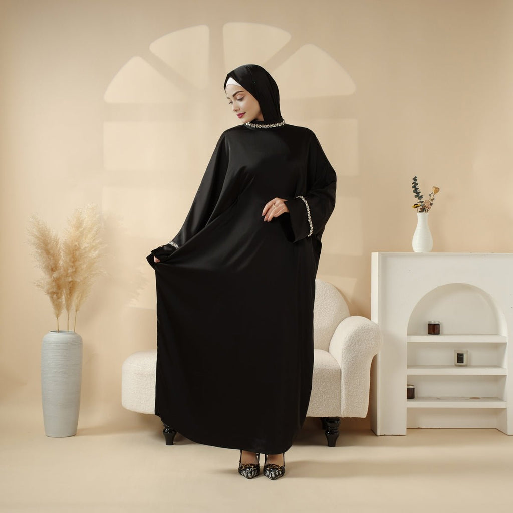 Mariam's Collection Kaftan Batwing Sleeve Luxury Satin Diamond Abaya 2-Piece Set (MA121) — detail shot 6