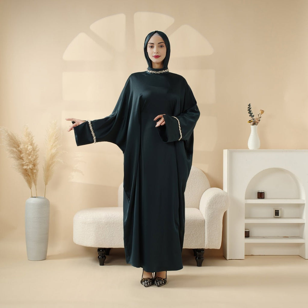Mariam's Collection Kaftan Batwing Sleeve Luxury Satin Diamond Abaya 2-Piece Set (MA121) — lifestyle worn / used context