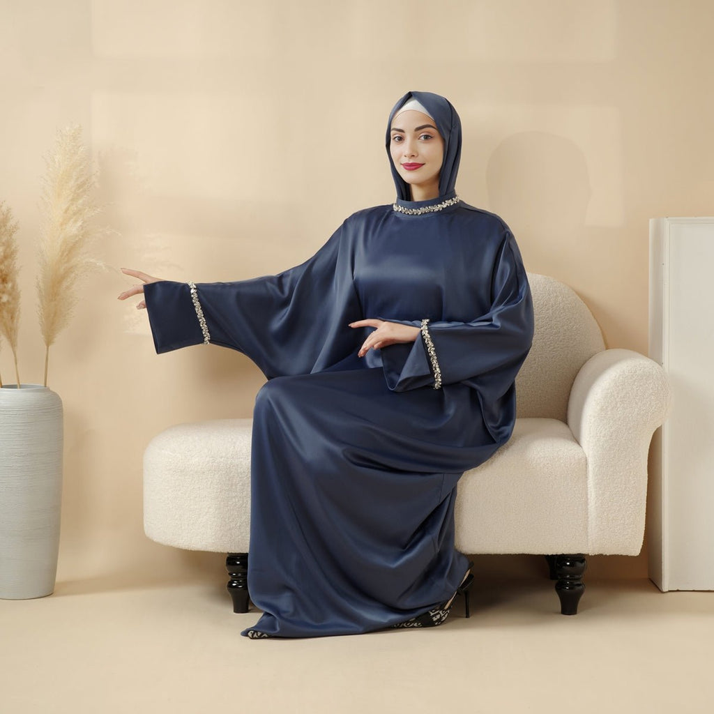 Mariam's Collection Kaftan Batwing Sleeve Luxury Satin Diamond Abaya 2-Piece Set (MA121) — feature highlight