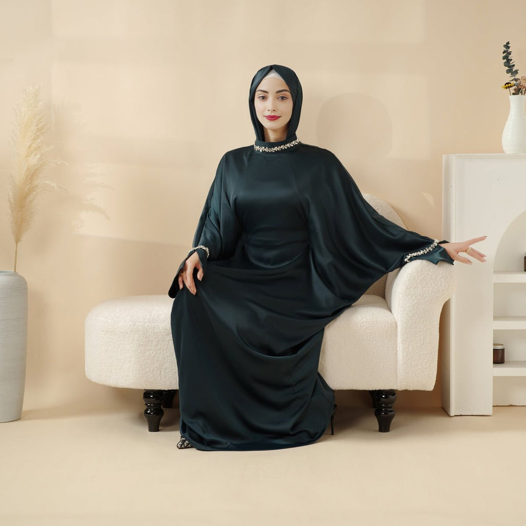 Mariam's Collection Kaftan Batwing Sleeve Luxury Satin Diamond Abaya 2-Piece Set (MA121) — detail shot 10