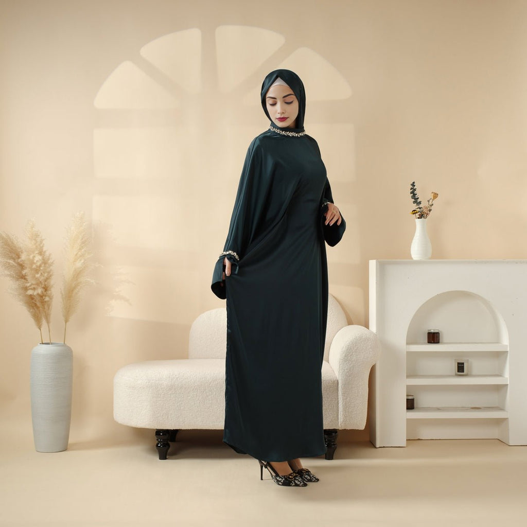 Mariam's Collection Kaftan Batwing Sleeve Luxury Satin Diamond Abaya 2-Piece Set (MA121) — comparison shot