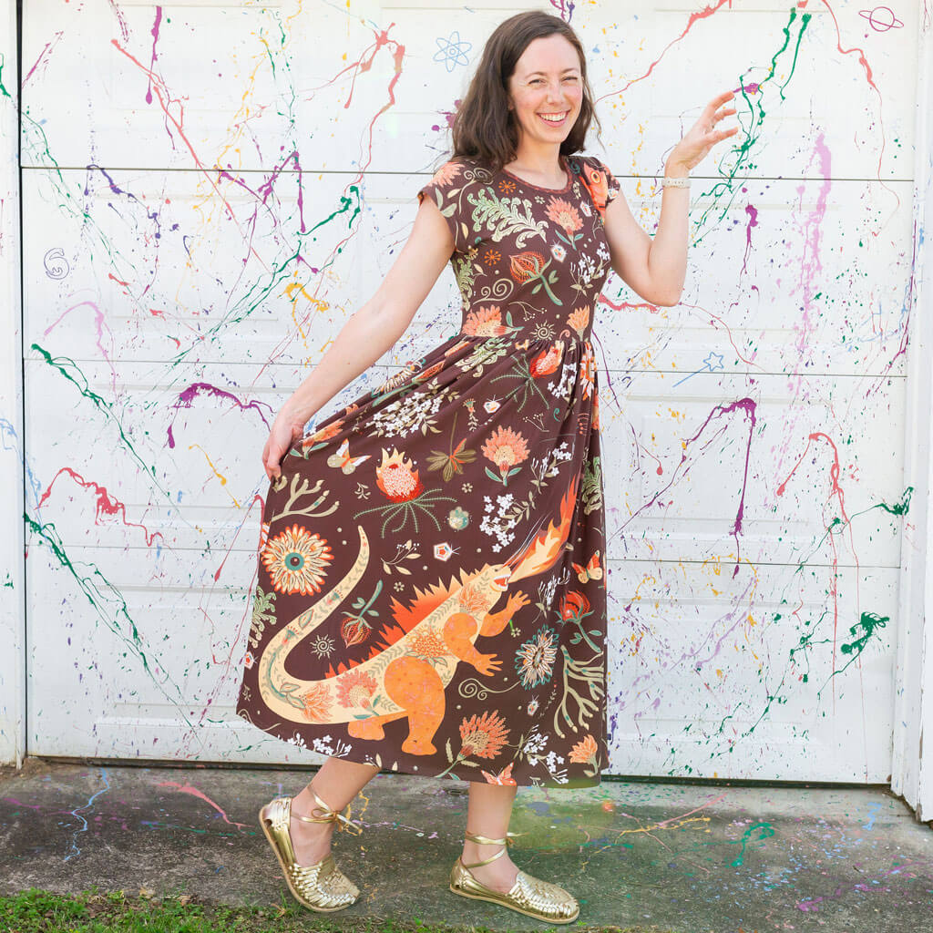 Princess Awesome & Boy Wonder Adult "Beast Mode" Kaiju Monsters Cap Sleeve Maxi Dress With Pockets — main product shot