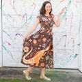 Princess Awesome & Boy Wonder Adult "Beast Mode" Kaiju Monsters Cap Sleeve Maxi Dress With Pockets — main product shot