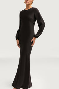 Kamila Satin Maxi Dress - Black Dresses Veiled 