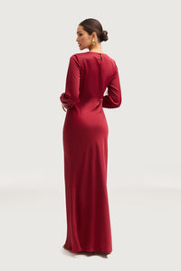 Kamila Satin Maxi Dress - Maroon Dresses Veiled 