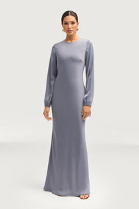 Kamila Satin Maxi Dress - Winter Blue Dresses Veiled 
