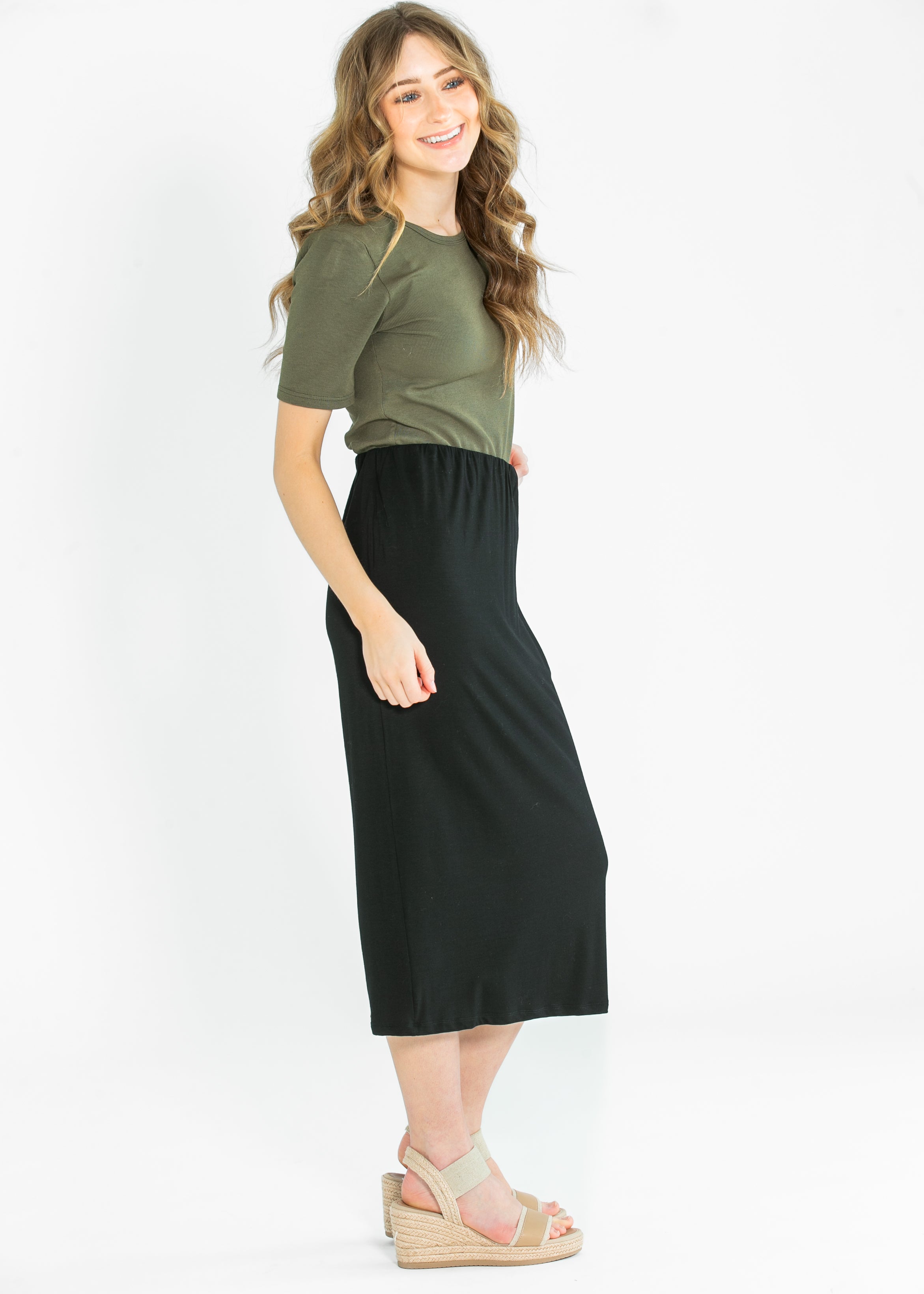 Inherit Co. Kate Midi Skirt — flat-lay composition