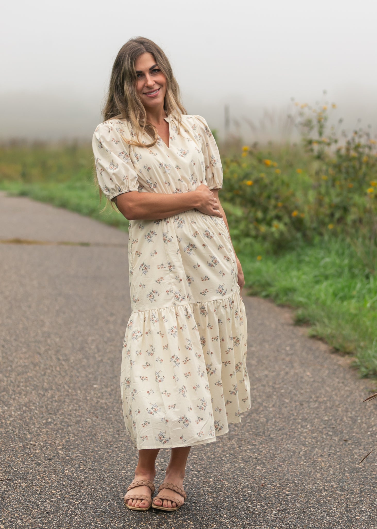 Inherit Co. Katrina Half Sleeve Floral Midi Dress — back view