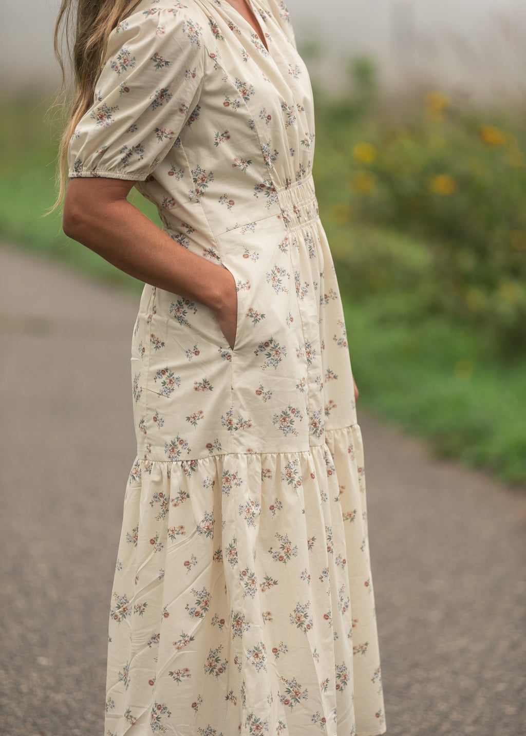 Inherit Co. Katrina Half Sleeve Floral Midi Dress — color detail