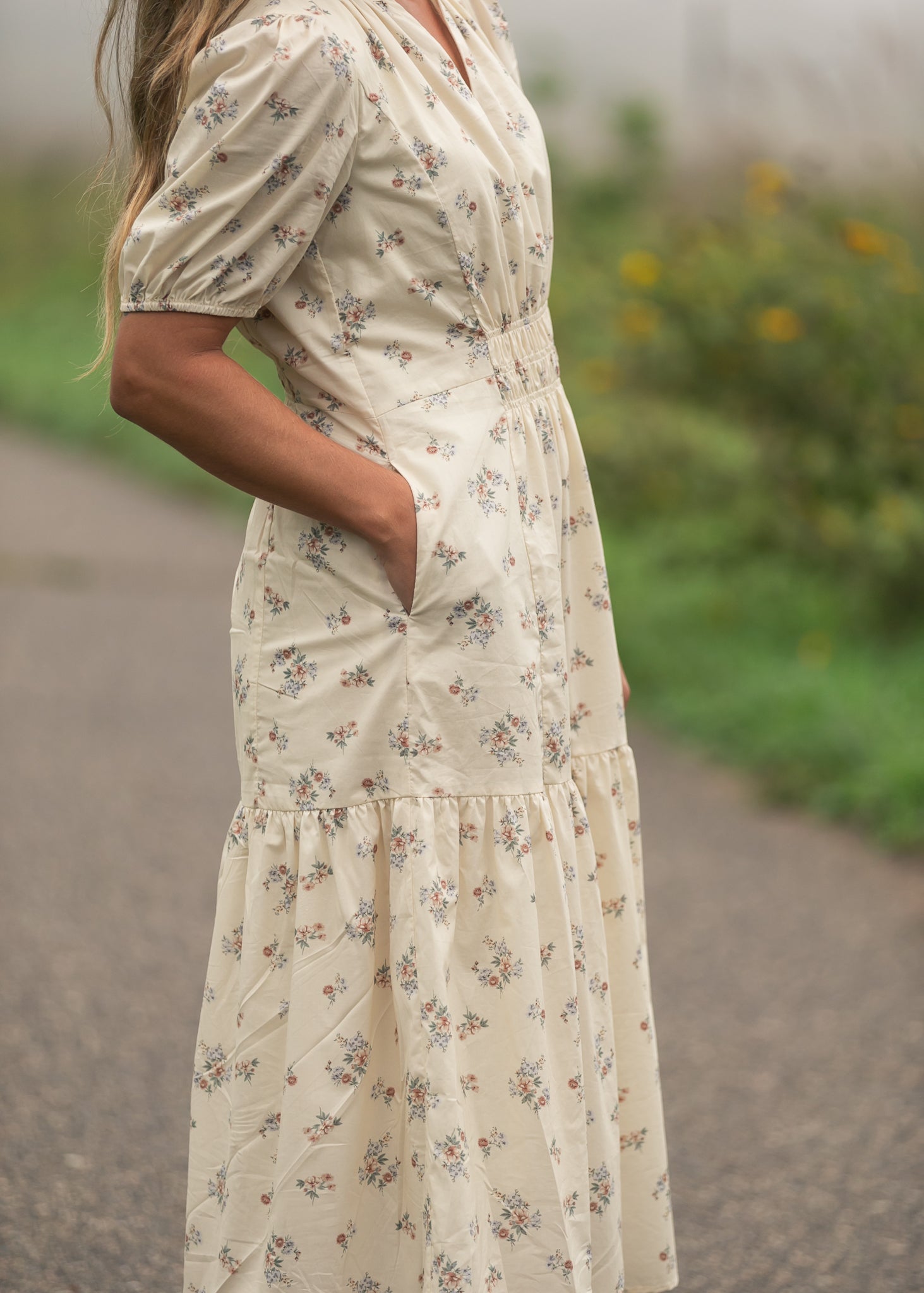 Inherit Co. Katrina Half Sleeve Floral Midi Dress — color detail