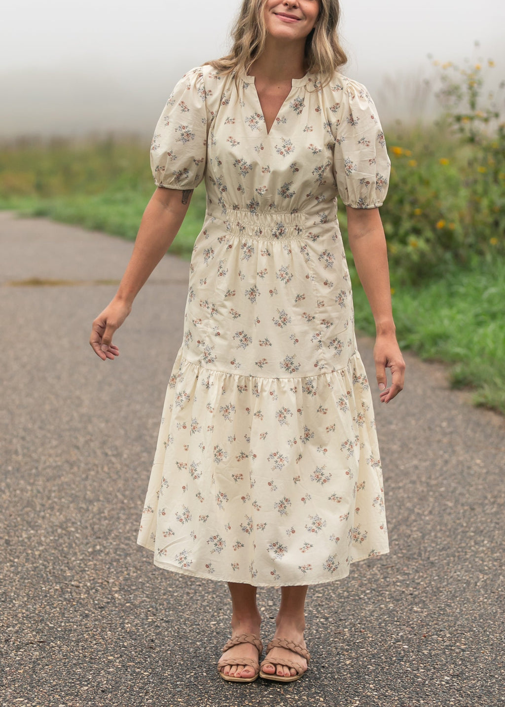 Inherit Co. Katrina Half Sleeve Floral Midi Dress — alternative angle