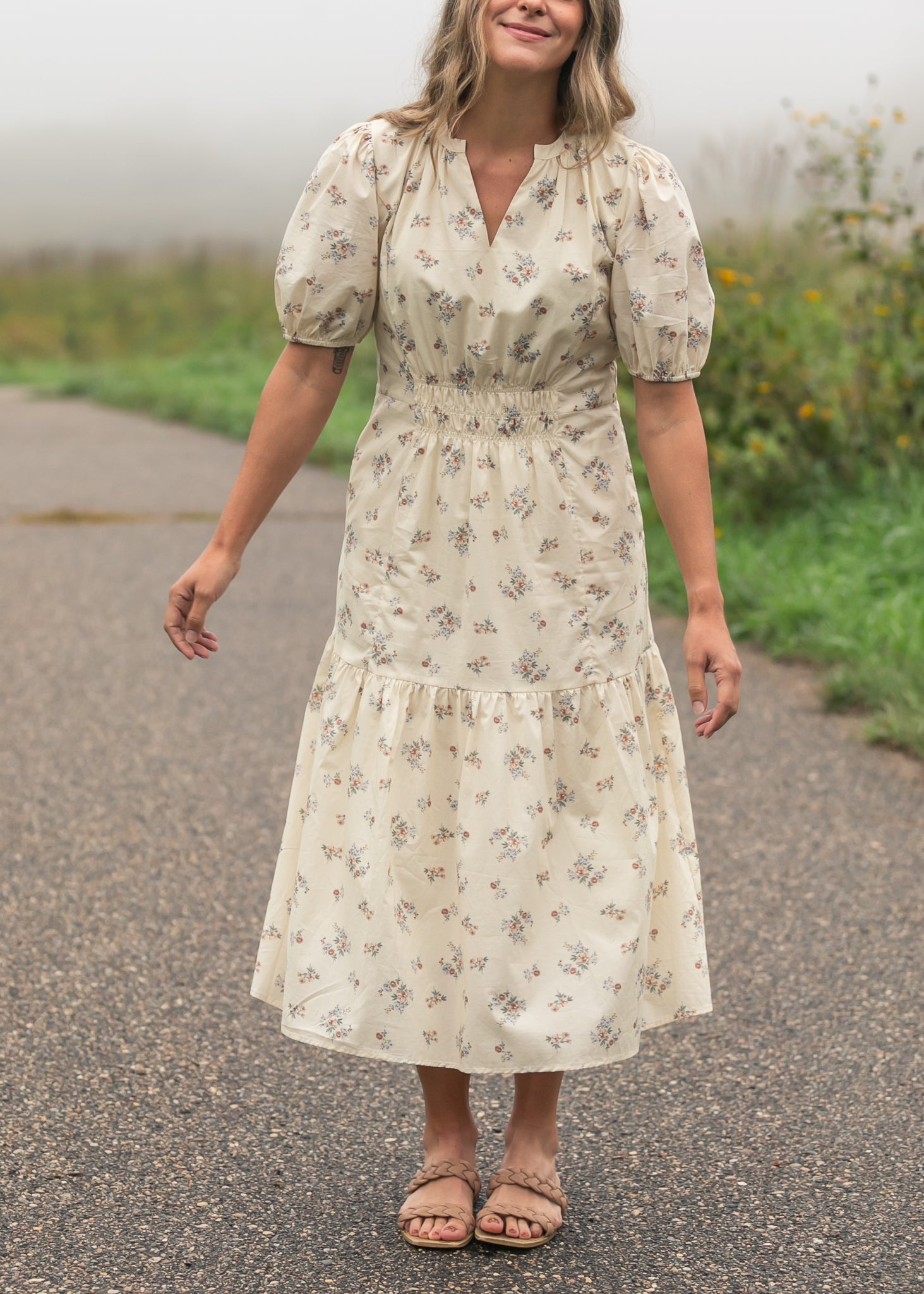 Inherit Co. Katrina Half Sleeve Floral Midi Dress — alternative angle
