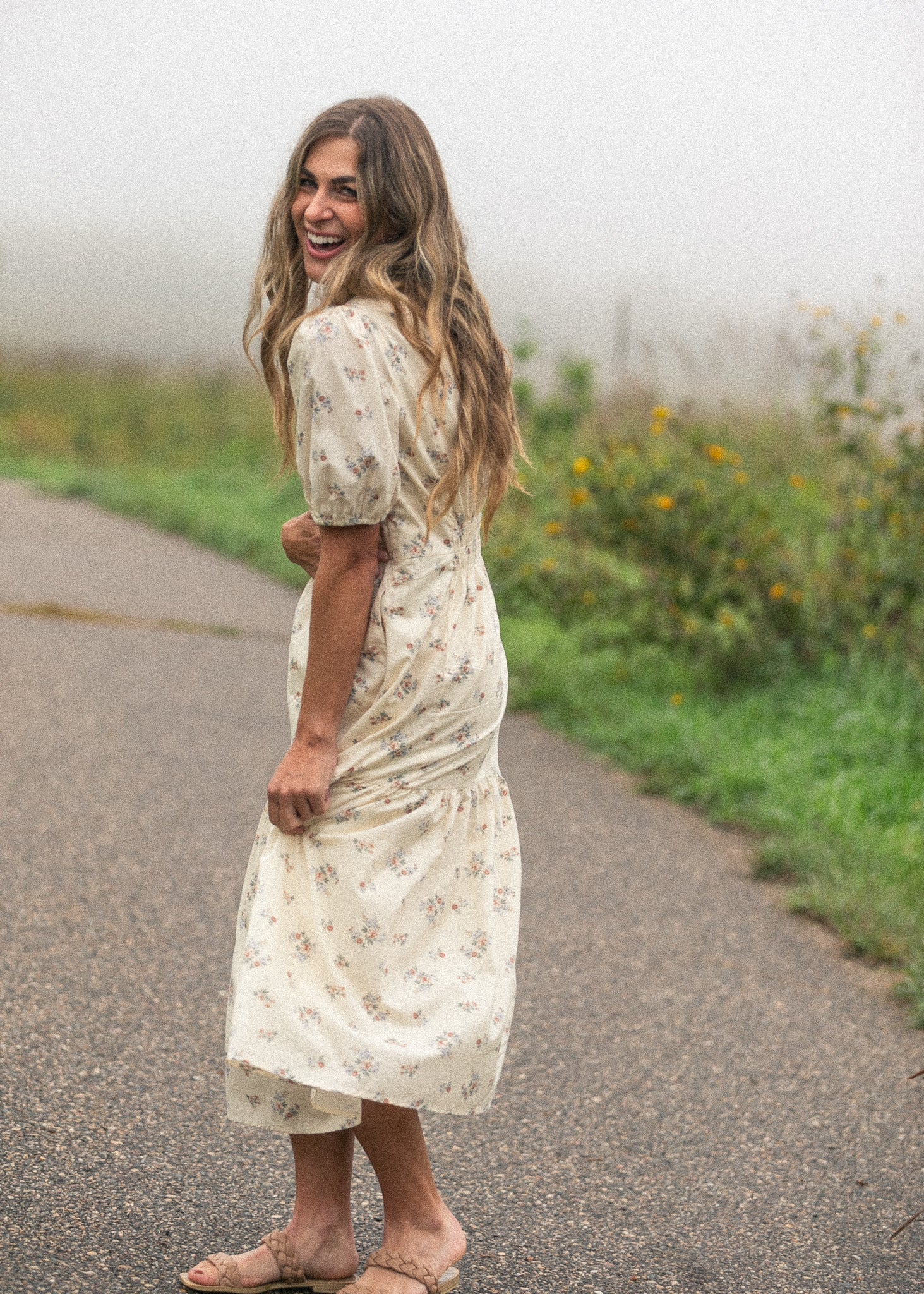 Inherit Co. Katrina Half Sleeve Floral Midi Dress — product on model