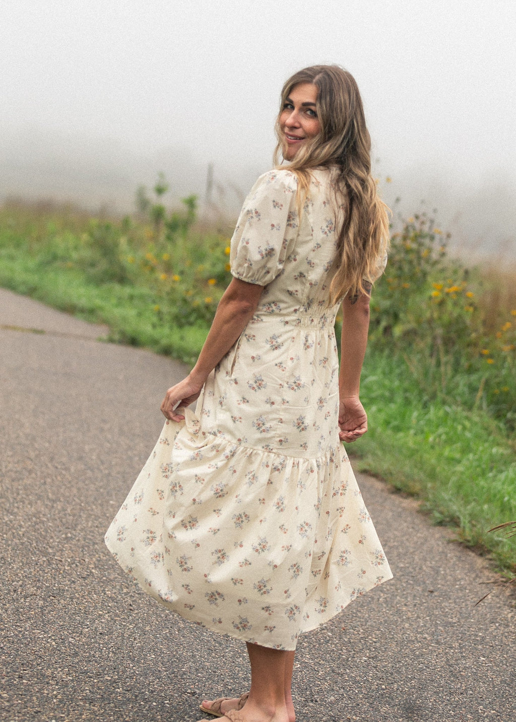 Inherit Co. Katrina Half Sleeve Floral Midi Dress — feature highlight
