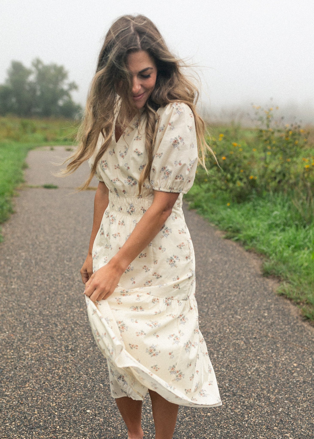 Inherit Co. Katrina Half Sleeve Floral Midi Dress — size reference