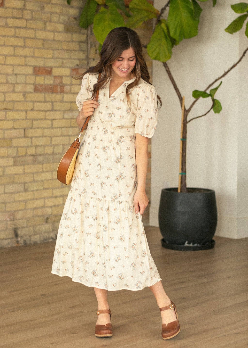 Inherit Co. Katrina Half Sleeve Floral Midi Dress — side view