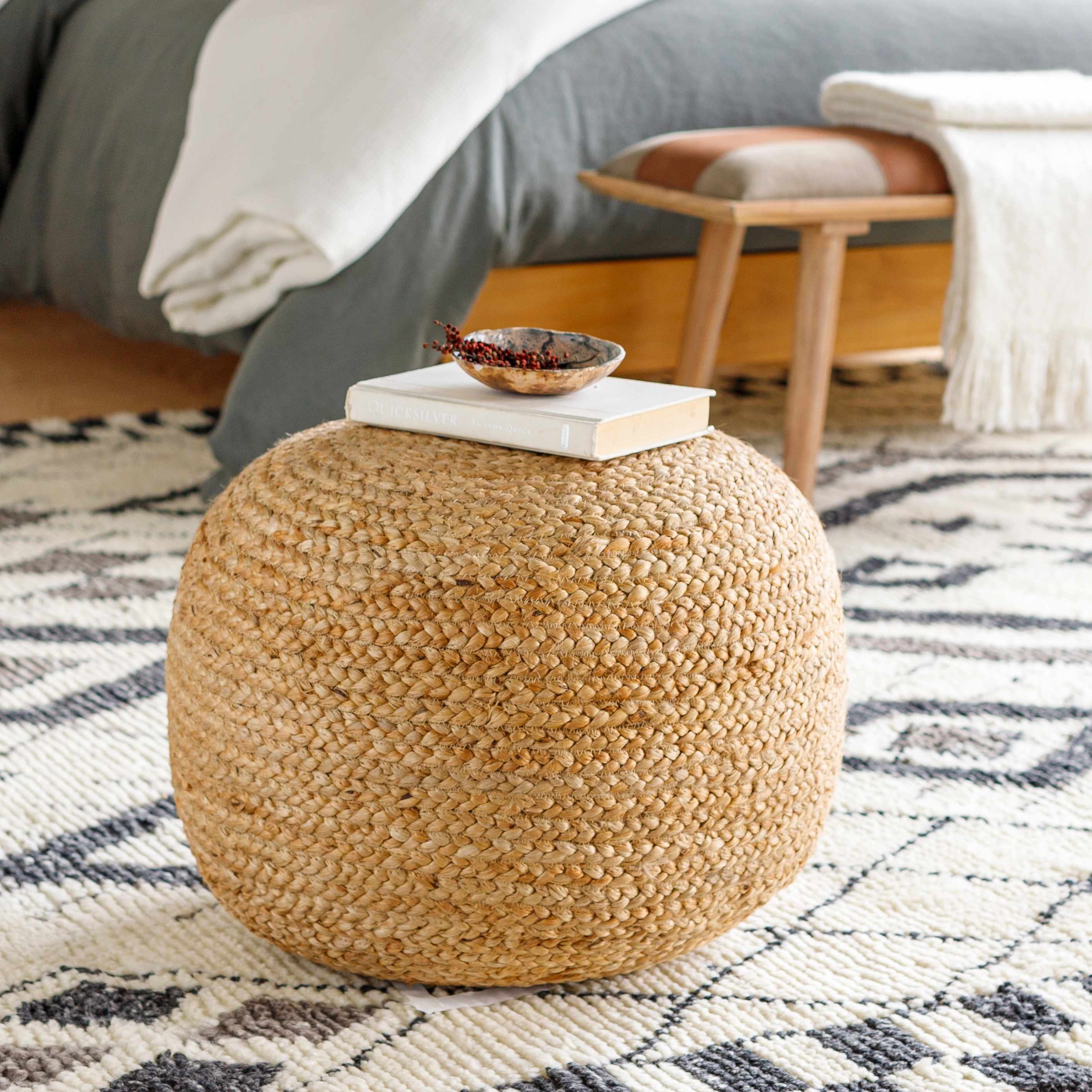 Kaumakani Knitted Jute Round Pouf – Boutique Rugs, view 2