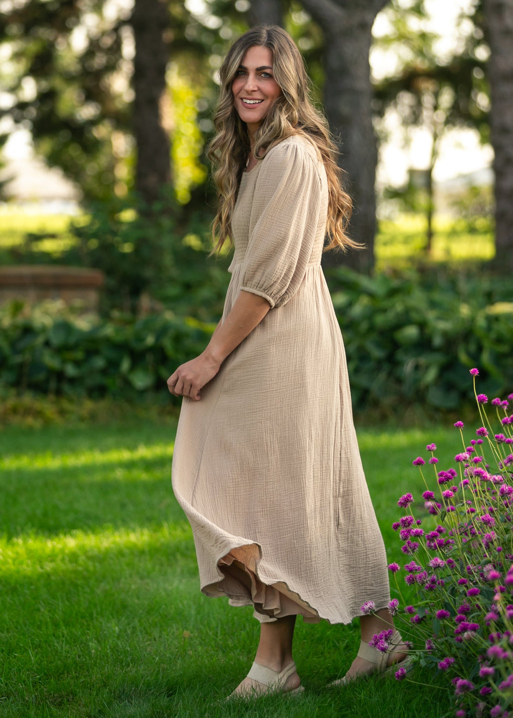 Inherit Co. Kayleen Tan Smocked Bodice Gauze Dress — packaging