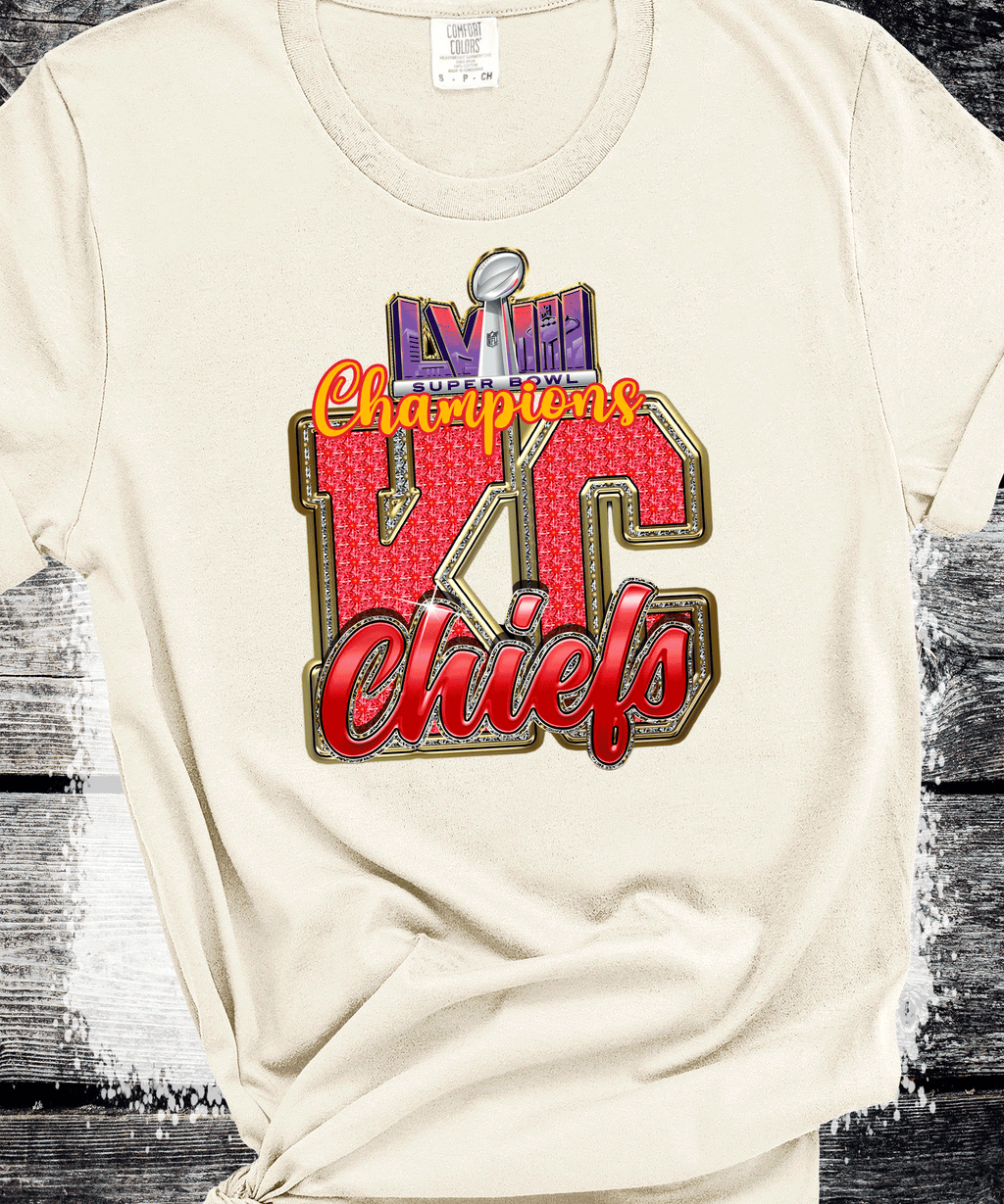 A Blessed Texas Mess Boutique 2024 Super Bowl Champions Vegas Chiefs Football Super Bowl 2024 Kansas City — construction detail