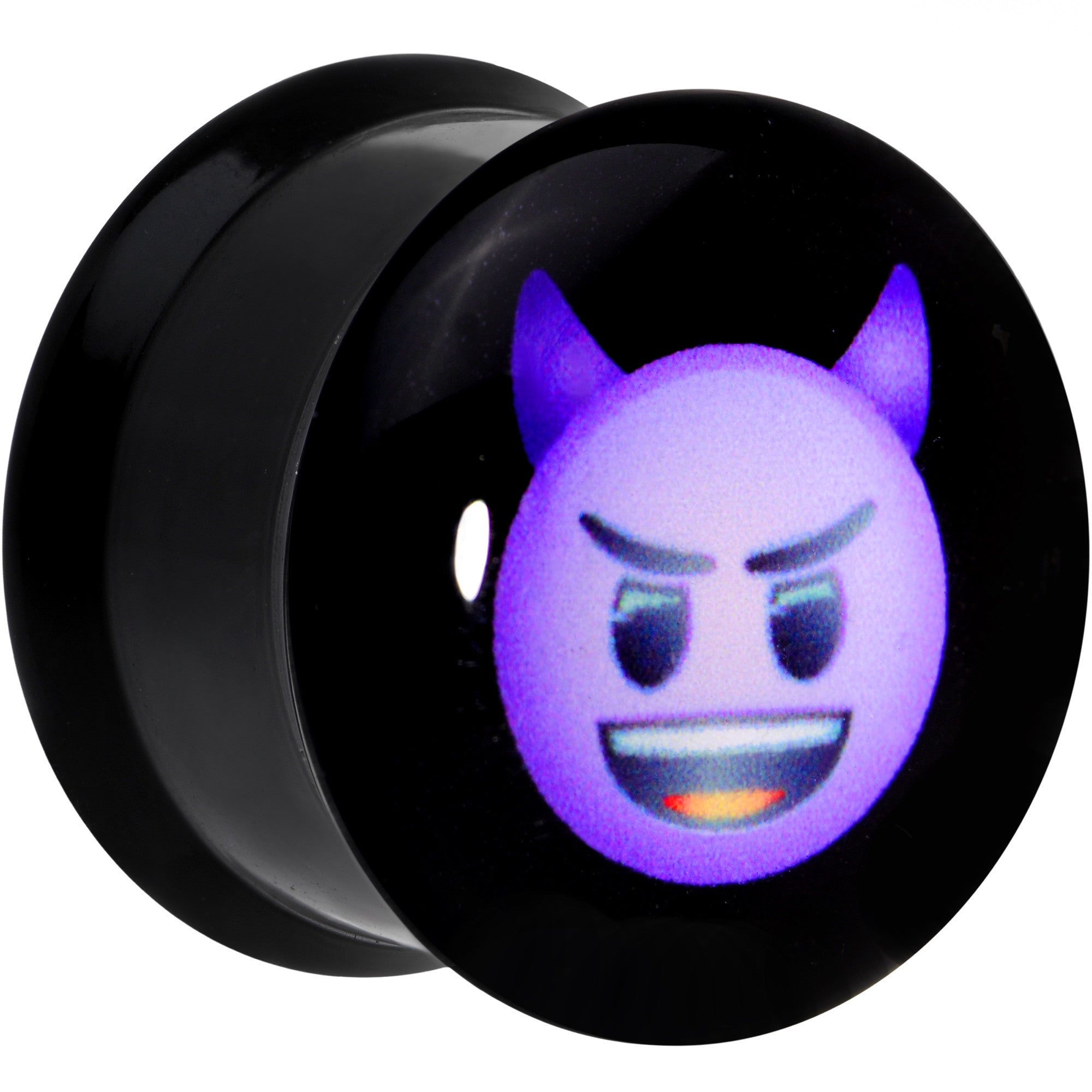 BodyCandy 5/8 Licensed Purple Devil emoji Acrylic Double Flare Plug Set — Purple detail