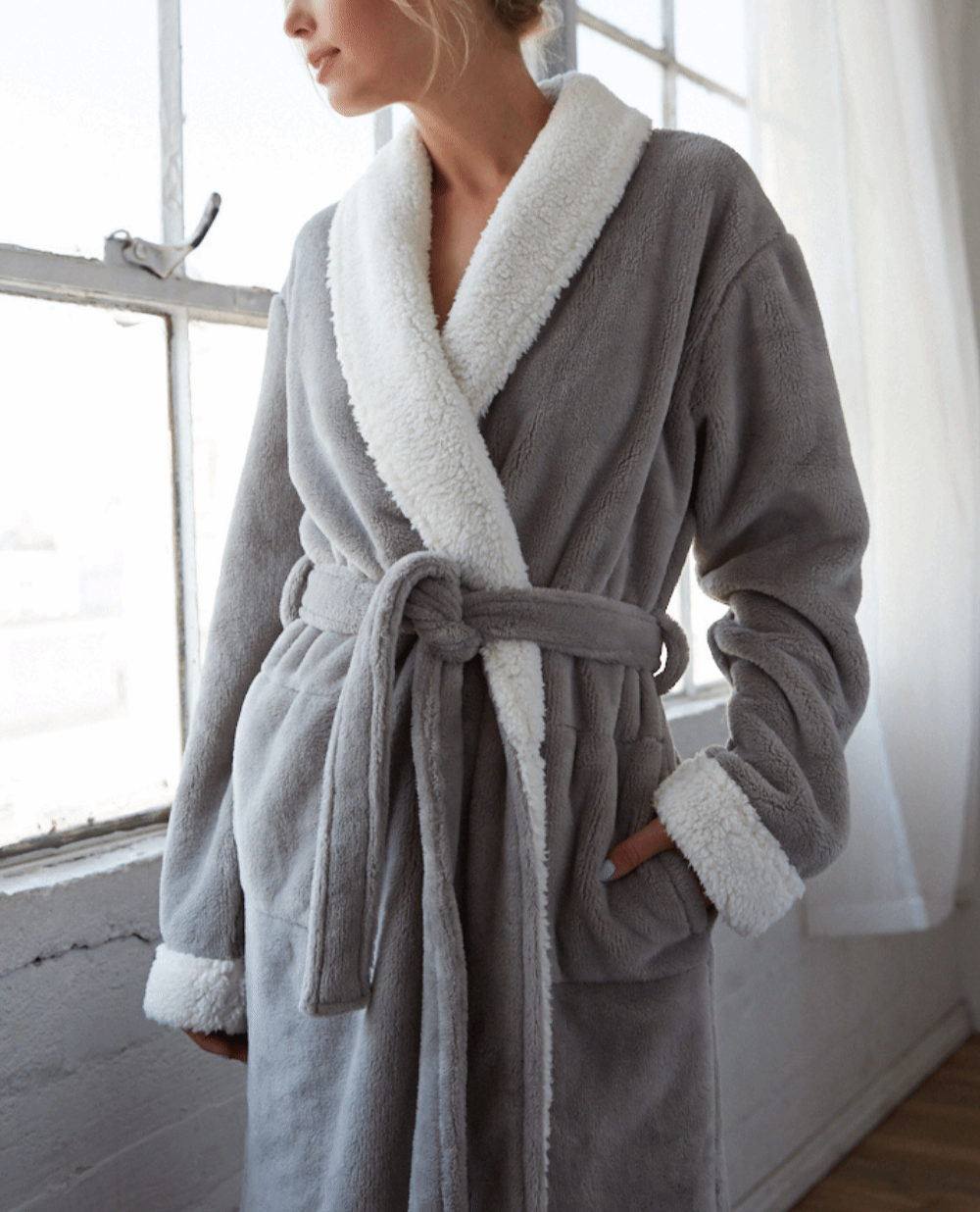 Cloud Soft Sherpa Fleece Robe – Pure Fiber, view 12