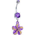 BodyCandy Purple Gem Purple Yellow Swirl Pinwheel Dangle Belly Ring — main product shot