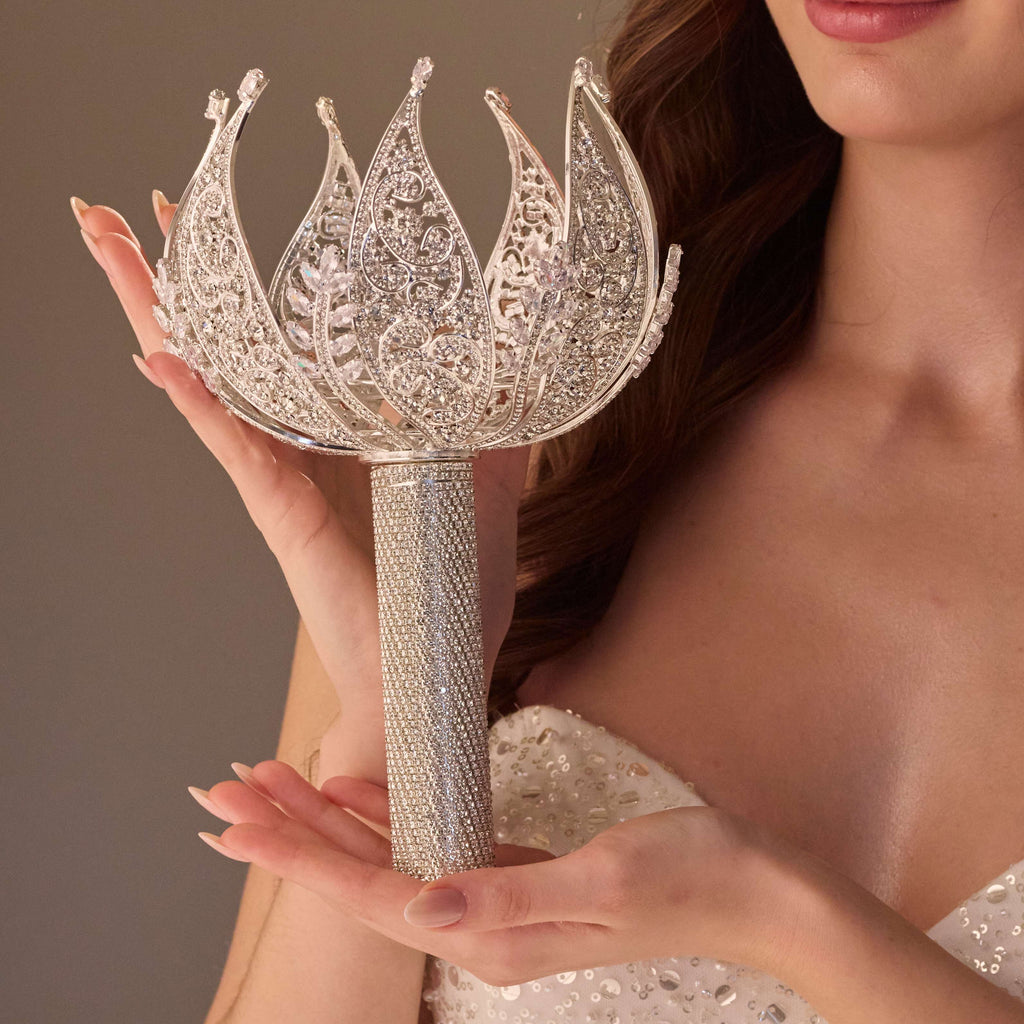 Elegant Quinceañera & Wedding Bouquet Holder – Rhinestone & Crystal Hand Bouquet – Bridal Port