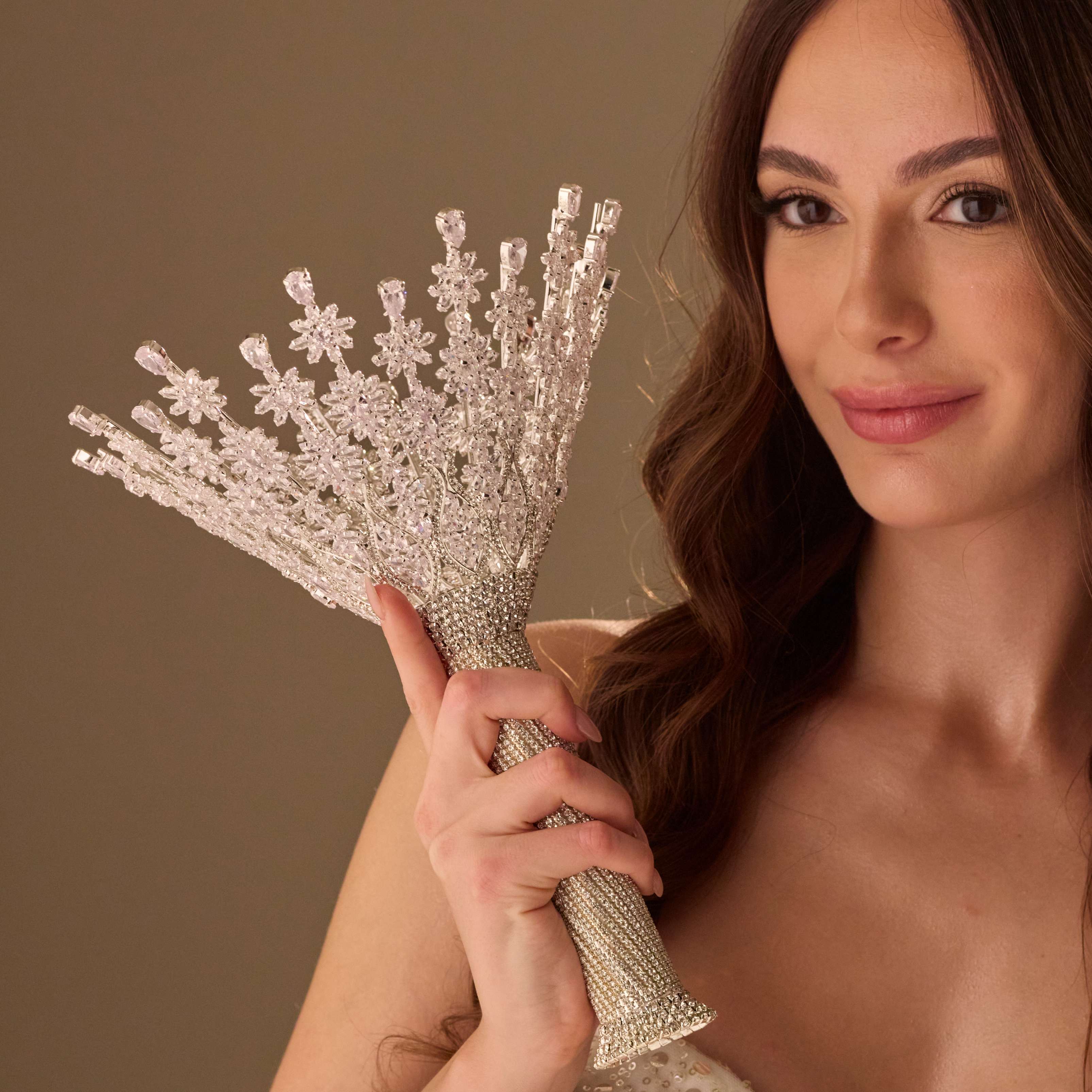 Luxury Silver Quinceañera & Wedding Bouquet Holder – Handcrafted with Crystal Stones & Beads – Bridal Port, view 6