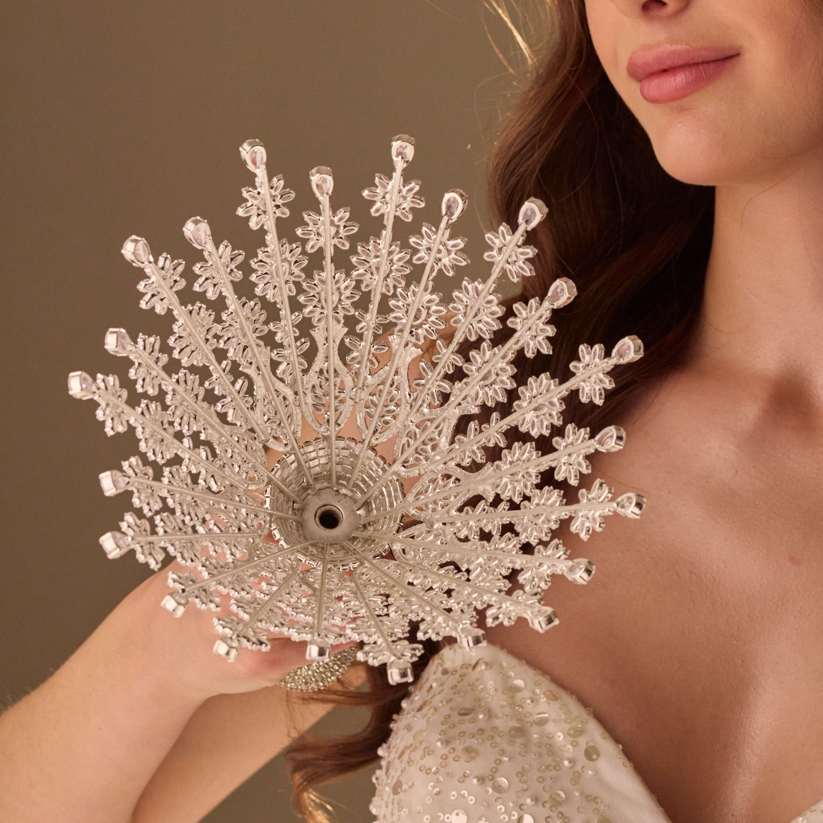 Luxury Silver Quinceañera & Wedding Bouquet Holder – Handcrafted with Crystal Stones & Beads – Bridal Port, view 8
