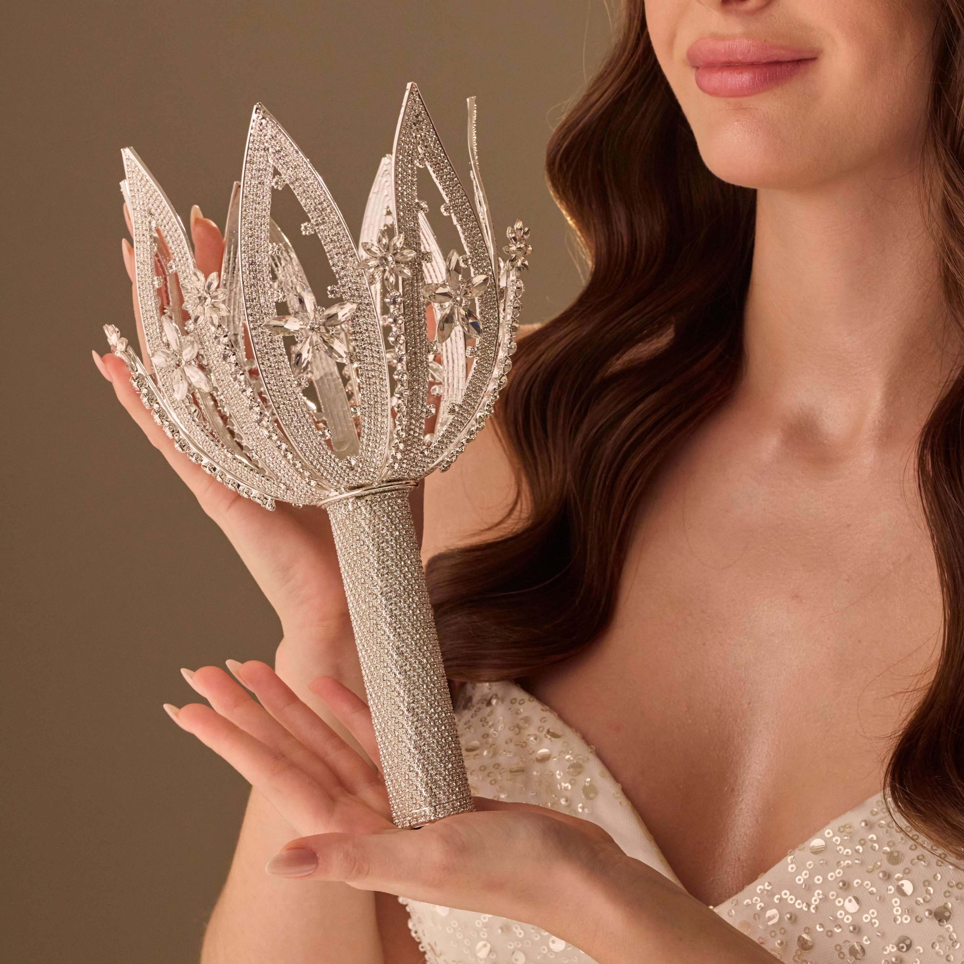 Luxury Quinceañera & Wedding Bouquet Holder – Handcrafted with Rhinestone Flowers & Crystal Stones – Bridal Port