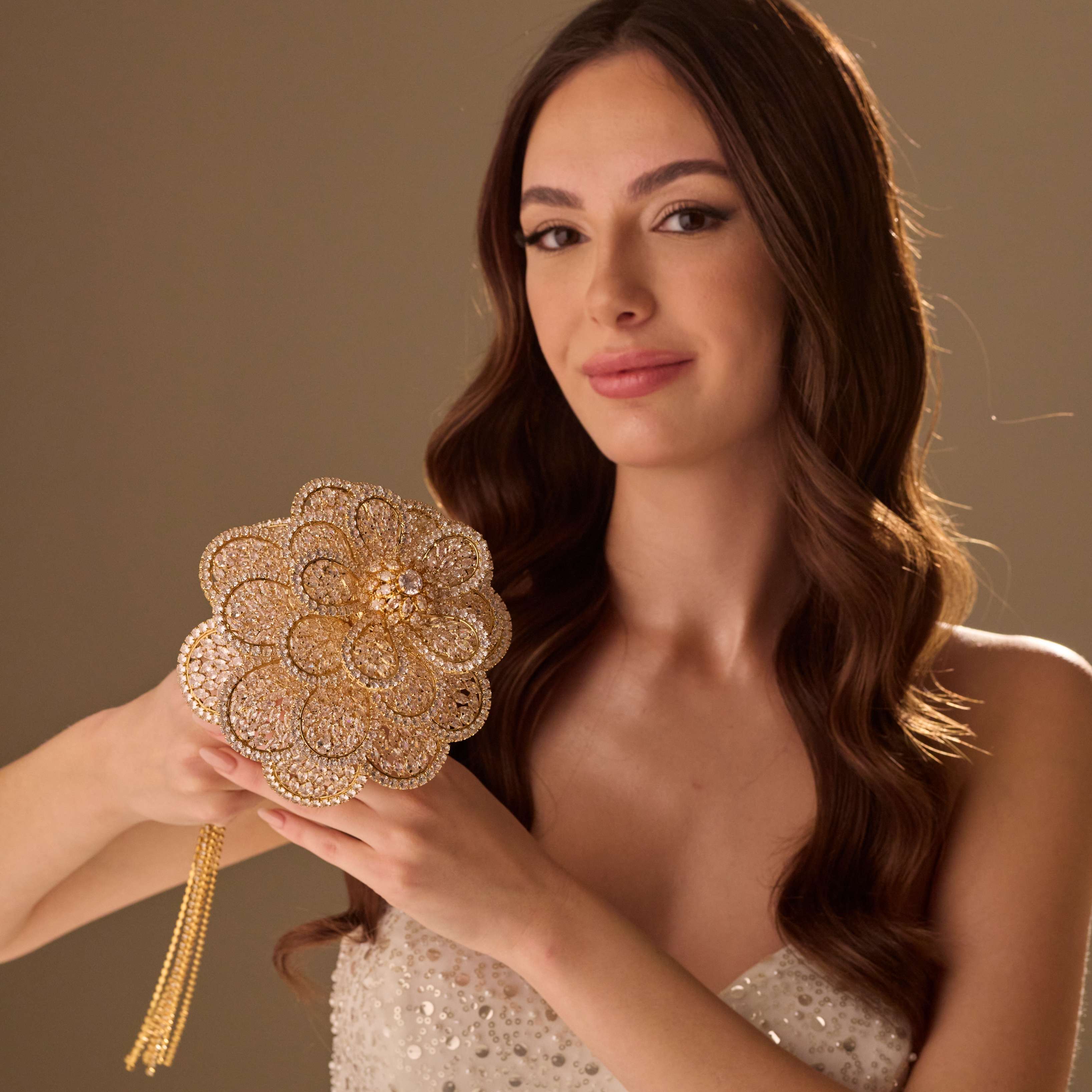 Luxurious Gold Quinceañera & Wedding Bouquet – Handcrafted with Crystal Stones – Bridal Port, view 7