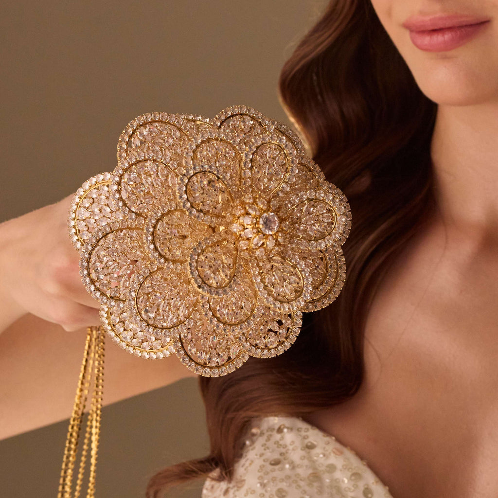 Luxurious Gold Quinceañera & Wedding Bouquet – Handcrafted with Crystal Stones – Bridal Port, view 3