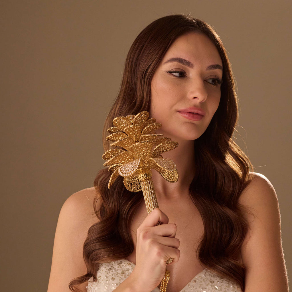 Luxurious Gold Quinceañera & Wedding Bouquet – Handcrafted with Crystal Stones – Bridal Port, view 8