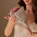 Silver Quinceañera & Wedding Bouquet Holder – Handcrafted with Carved Flowers & Crystal Stones – Bridal Port