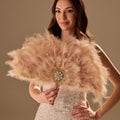 Luxury Feather Fan – Handcrafted with Gold & Rhinestone Trim, Elegant Unique Fan – Bridal Port