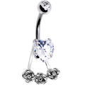 BodyCandy Clear CZ Gem Heart Kissed Rose Flower Dangle Belly Ring — main product shot