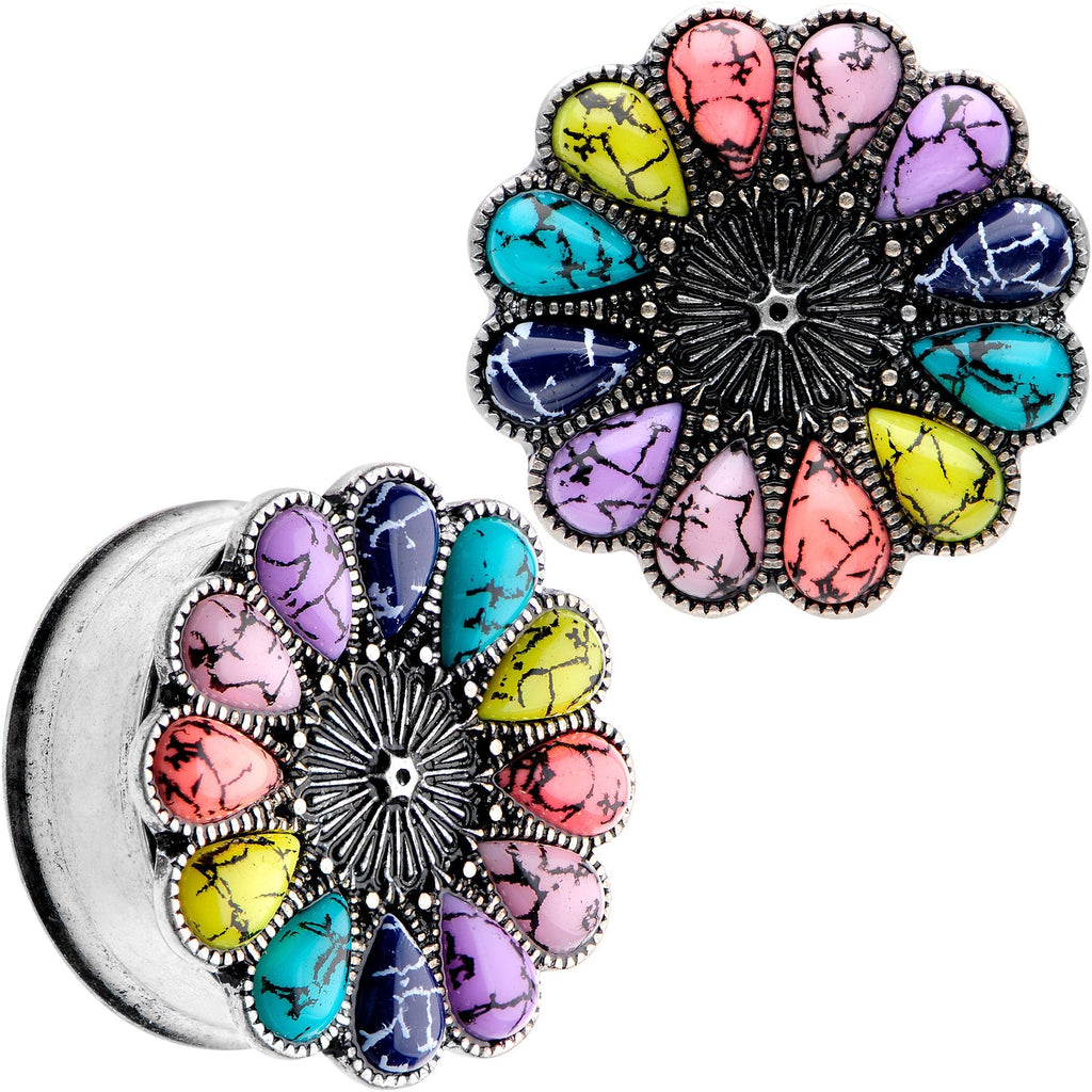 BodyCandy Southwestern Pinwheel Flower Double Flare Plug Set Set 2G to 22mm — color detail